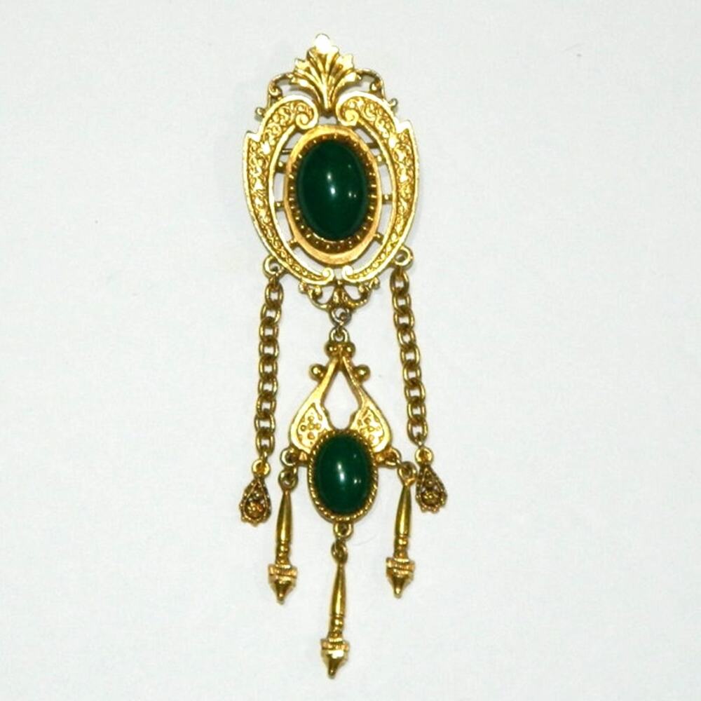 Fun Fashion Brooch Gold Tone with Green Accents